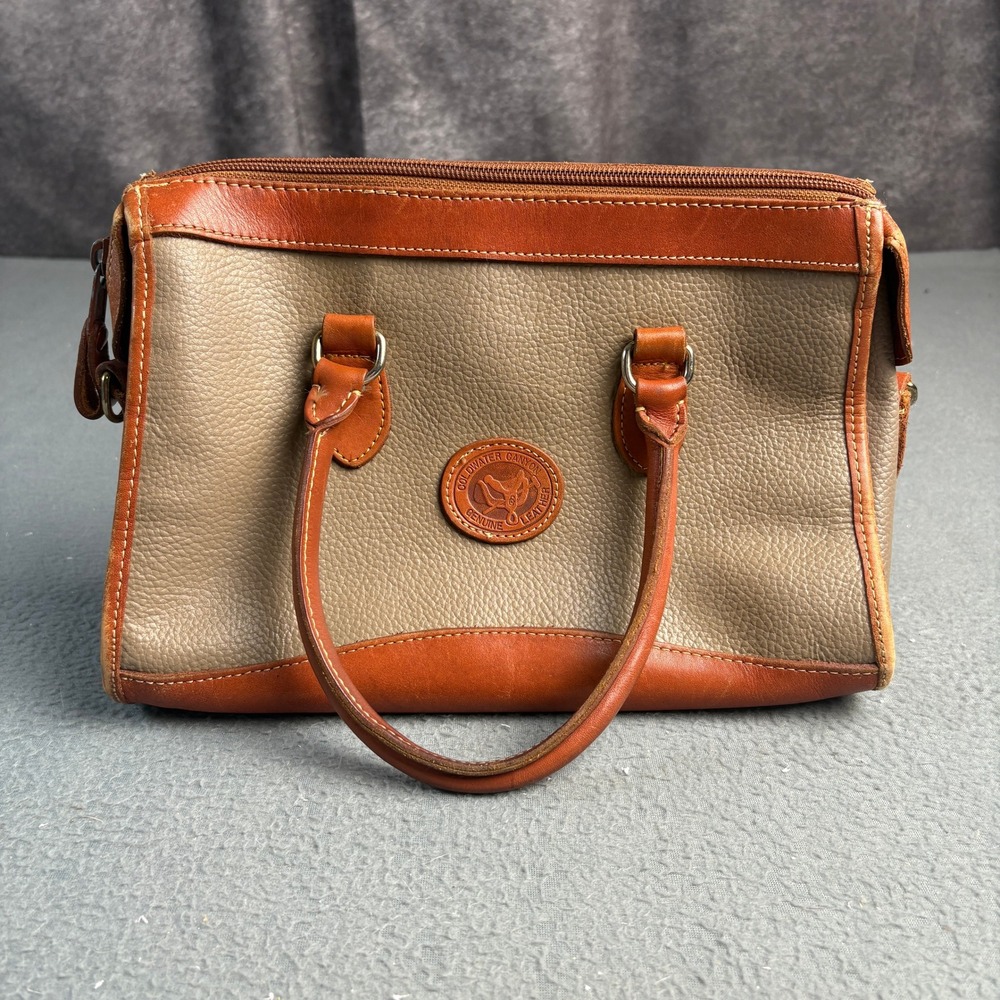 Goldwater Canyon Vintage Leather Satchel Bag Two Tone Tan Brown Pebbled Handbag